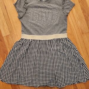Epic Threads Gray and Cream Kids Dress with Houndstooth Skirt